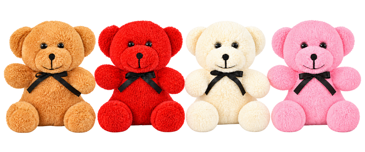 Pababo No. 2 Teddybären mit Schleife in Braun, Rot, Creme und Rosa – 25 cm, freigestellt